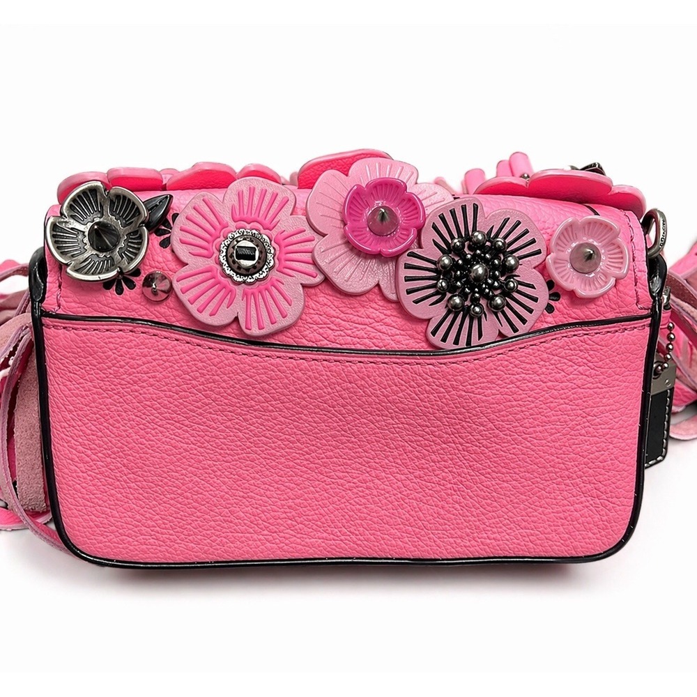 Coach Wild Tea Rose‎ 1941 Fringe Pink Leather Crossbody Kisslock Floral Studded - Picture 7 of 8